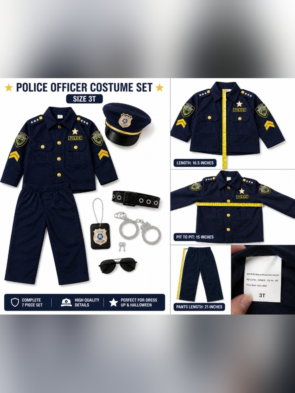 🚔 Adorable Toddler Police Costume – Size 3T – Complete Set!